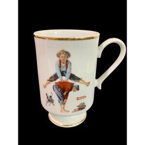 1981 Norman Rockwell Porcelain Pedestal Mug "Leapfrog" The Danbury Mint